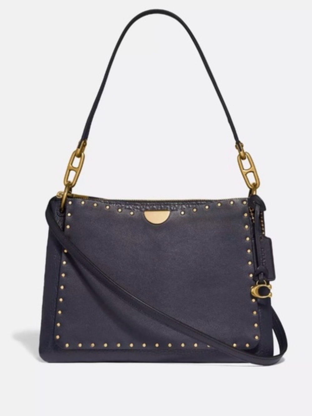 Coach Dreamer Shoulder Bag Midnight Navy Blue Leather Gold Studs 54070
